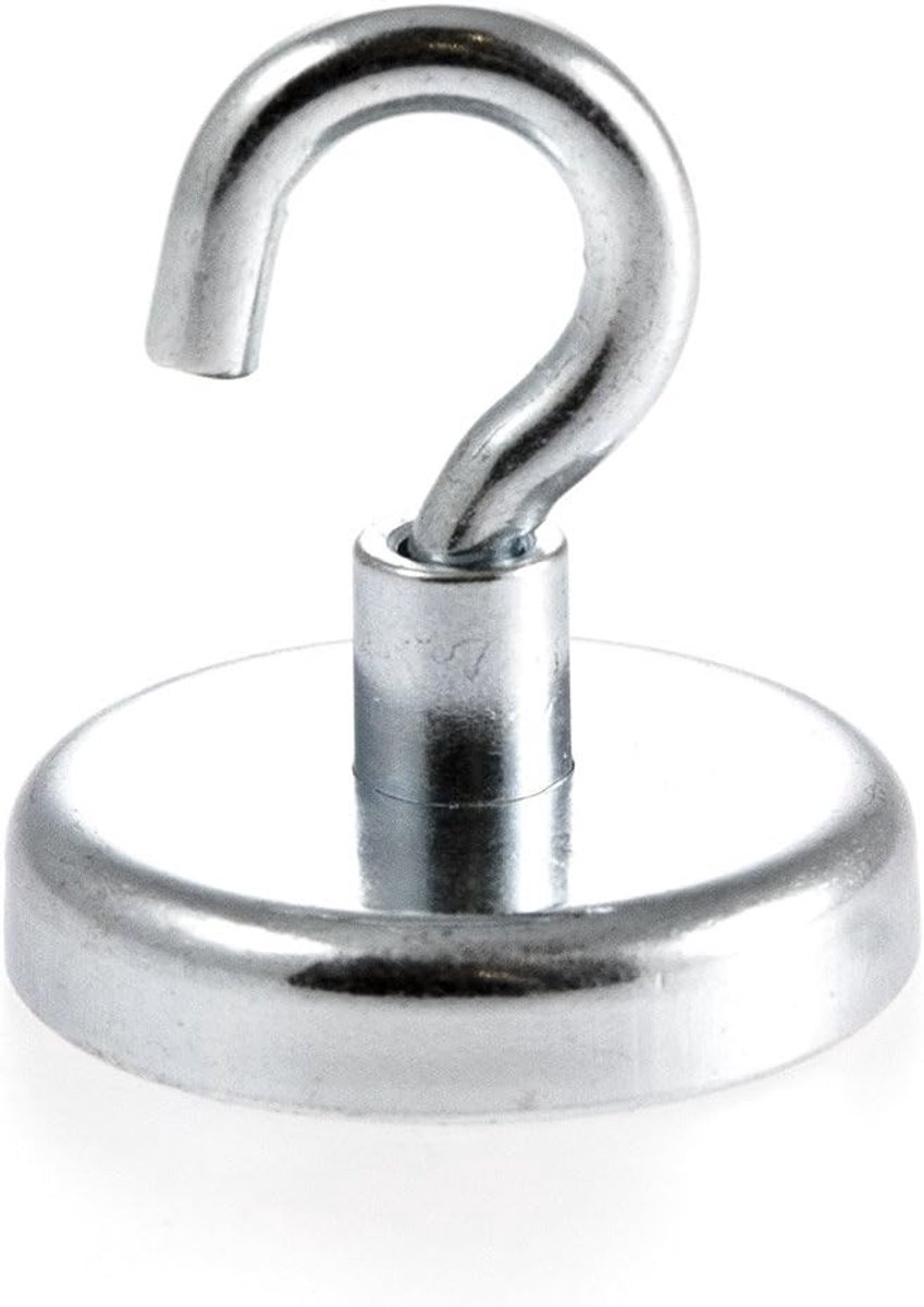 1 stuk neodymium N35 magneethaken 32 mm Ø | hechtkracht 34,0 kg | wandhaken, plafondhaken | super sterke neodymium haakmagneet verzinkt