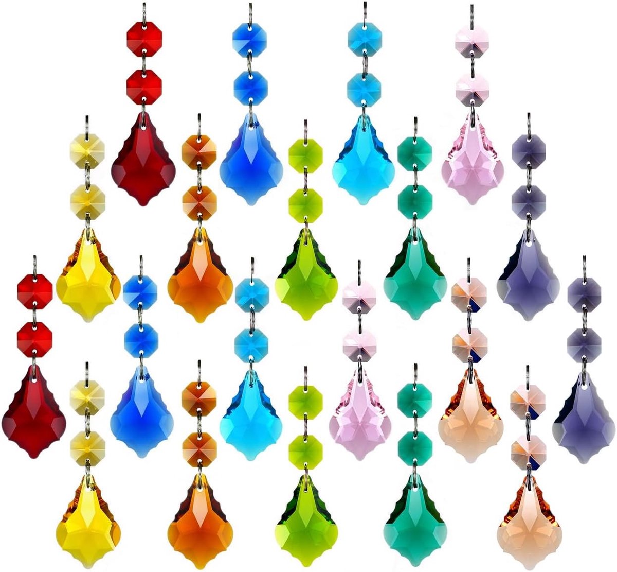 20 stuks 38 mm kristallen esdoornblad kroonluchter prisma vervanging hanger met kristallen glazen kralen voor kroonluchter kerstdecoratie (veelkleurig)
