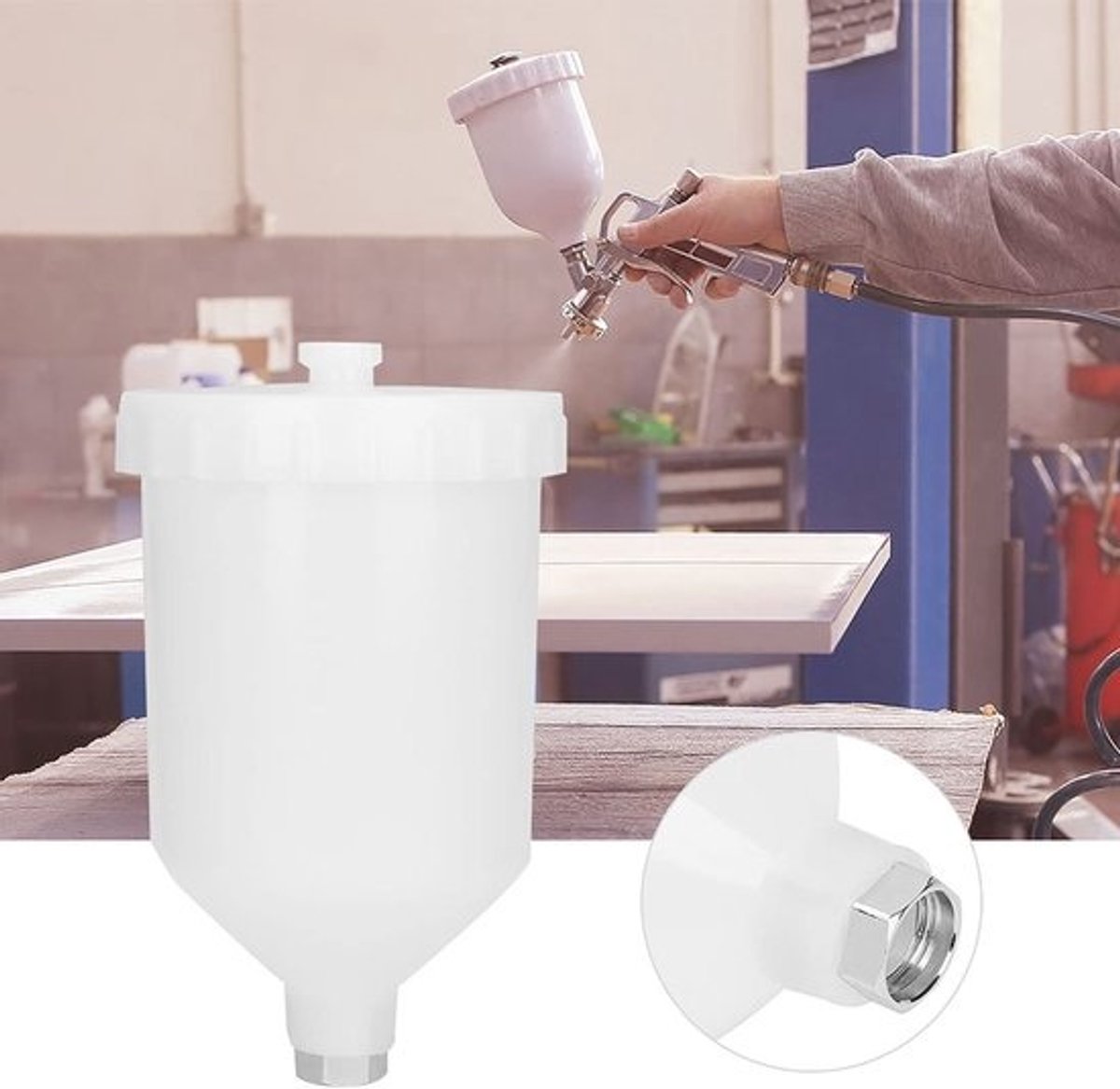 Spuitbekerpistool - Kunststof beker 600 ml voor spuitpistool - Reservebeker met mechanische schroefdraadaansluiting