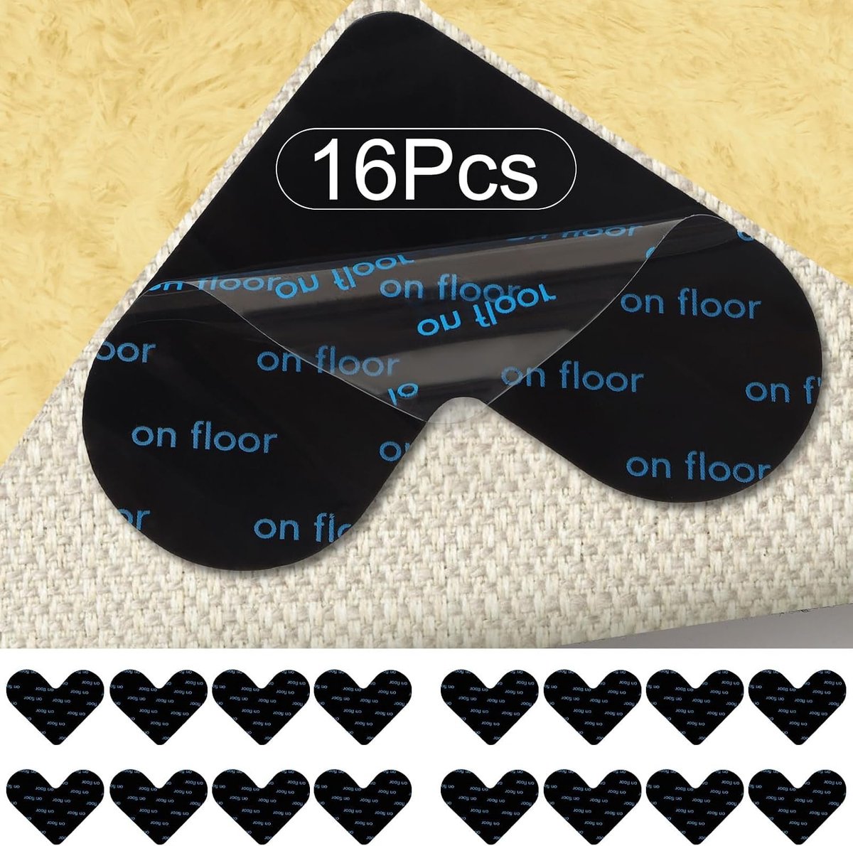 16 stuks antislipmat voor tapijten, driehoekige antislipmat voor tapijten, dubbelzijdig, wasbaar, herbruikbaar, antislip tapijtmat