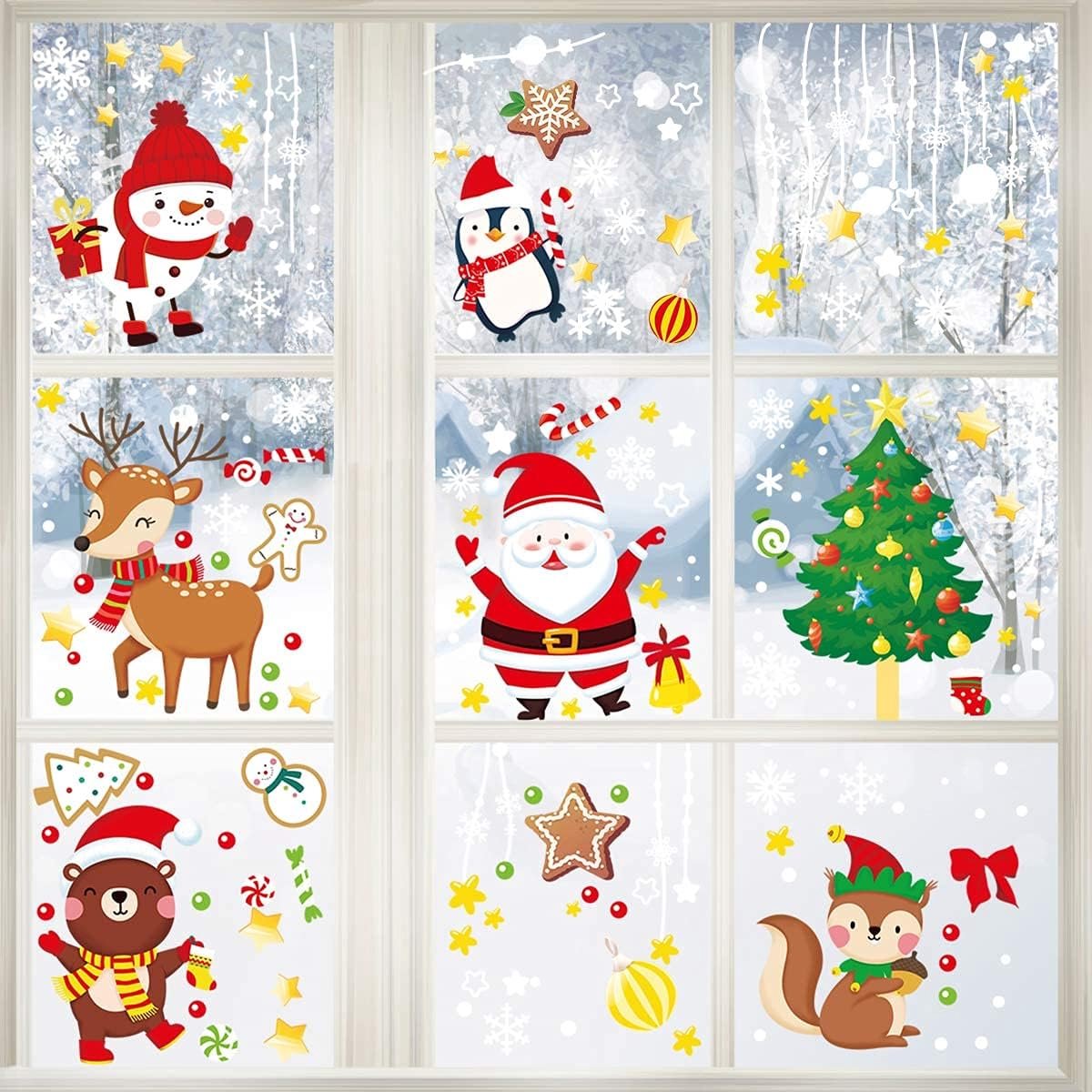 Raamdecoratie voor Kerstmis, raamstickers van pvc, zelfklevende raamfolie, decoratie voor de winter, sneeuwvlokken, pvc-stickers