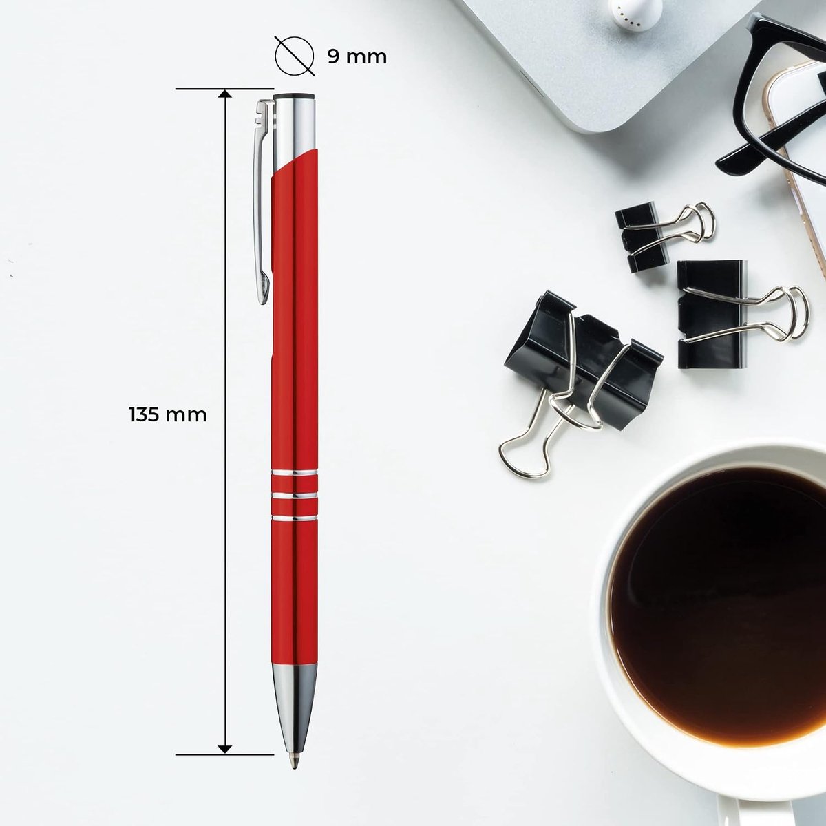 Balpen, 50 stuks, premium balpenset, hoogwaardig, pen voor makkelijk en zacht schrijven, blauwschrijvende balpen, rood als optische blikvanger