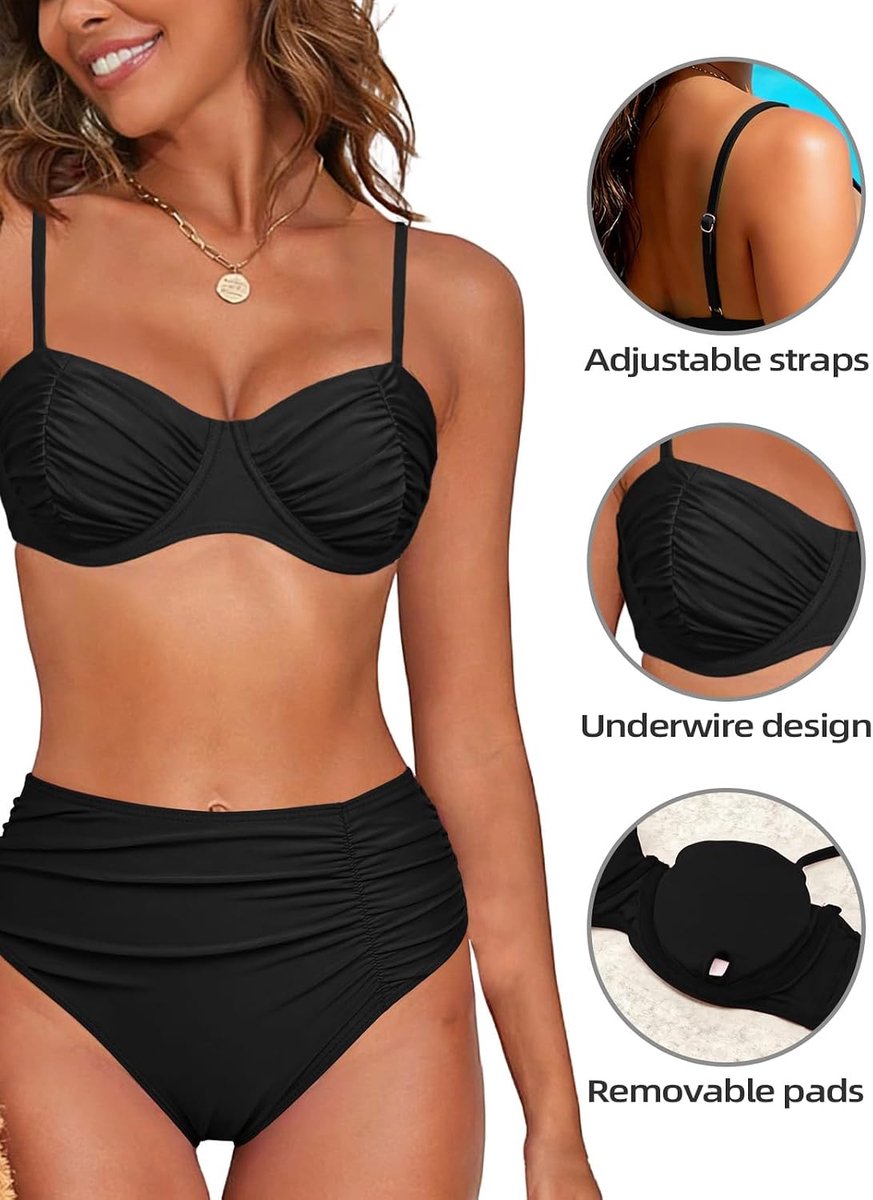 Badpak voor dames, 2-delig, hoge taille, platte buik, bikiniset, push-up, gevoerd, sexy, bikiniset met beugels, zwemkleding, beachwear