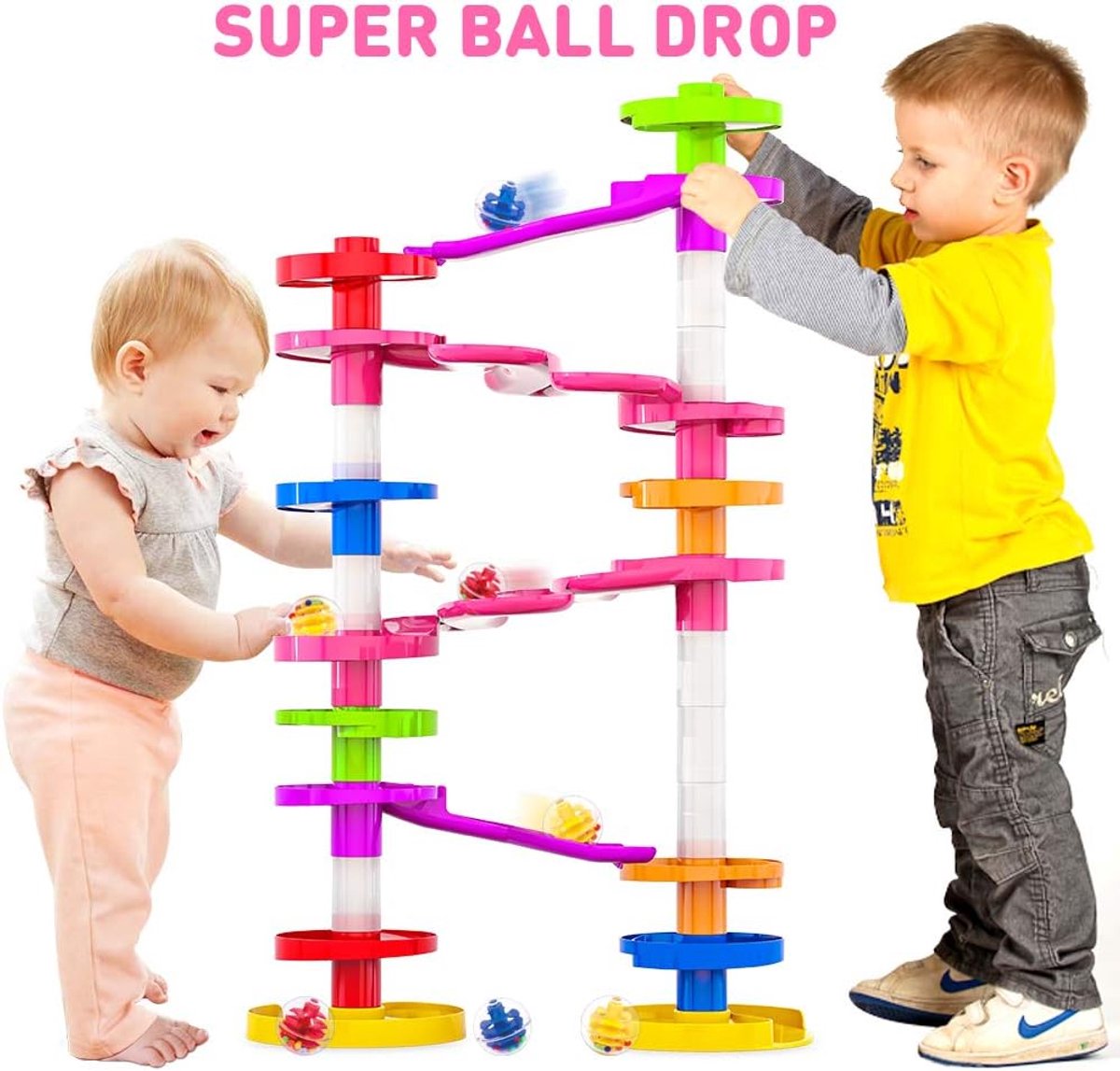 Ball Drop Tower - Gigantische stabiele balhellingen met grote ballen en bruggen voor baby's, peuters en kleuters