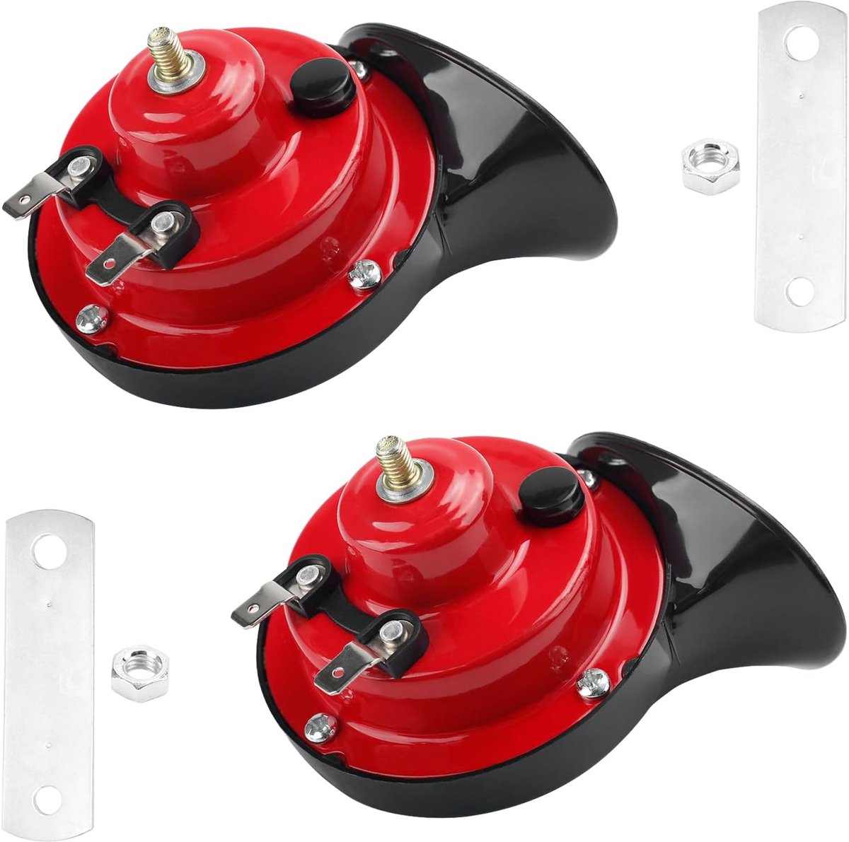 115 dB luchthoorn met slak, 2 stuks, autoclaxon, 12 V, waterdicht, super sterk en universeel, voor vrachtwagen, motorfiets, boot (rood)