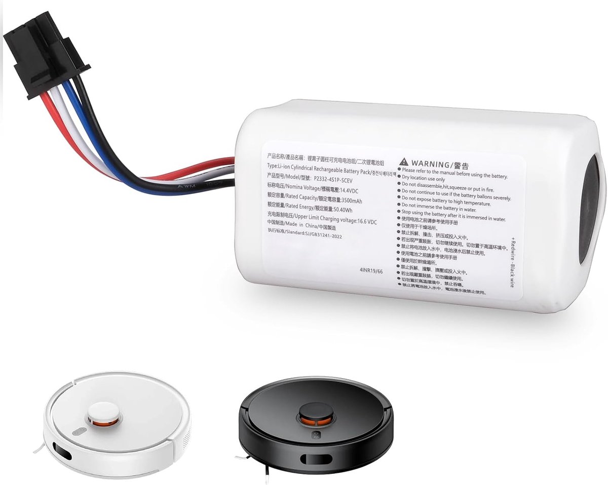 3500mAh 14.4V Li-ion Batterij Compatibel met Xiaomi S20 D106 BHR8629EU Robotstofzuiger, Lange Levensduur Vervangende Accu, PN: P2332-4S1P-SCEV, 4INR19/66