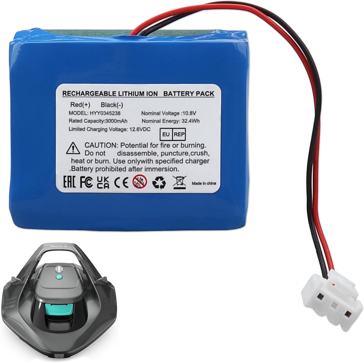10,8V 3000mAh Li-ion vervangingsaccu, compatibel met Aiper SE draadloze zwembadrobot, geschikt voor HYY0345175 zwembadstofzuigeraccu