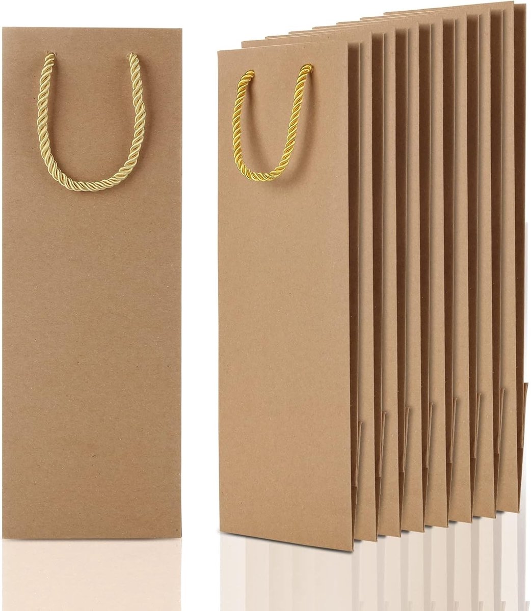 Set van 11 Wijnfles Cadeautassen van Kraftpapier met Handvat, Ideaal voor Feesten en Cadeaus, 30 Stuks 11 x 9 x 35 cm