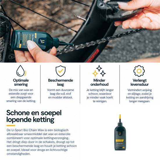 U-Sport Bio Chain Wax - 150 ml - Biologische Kettingwax & Esterolie - Voor een Schone & Stille Ketting - Race, MTB & Gravel — afbeelding 3