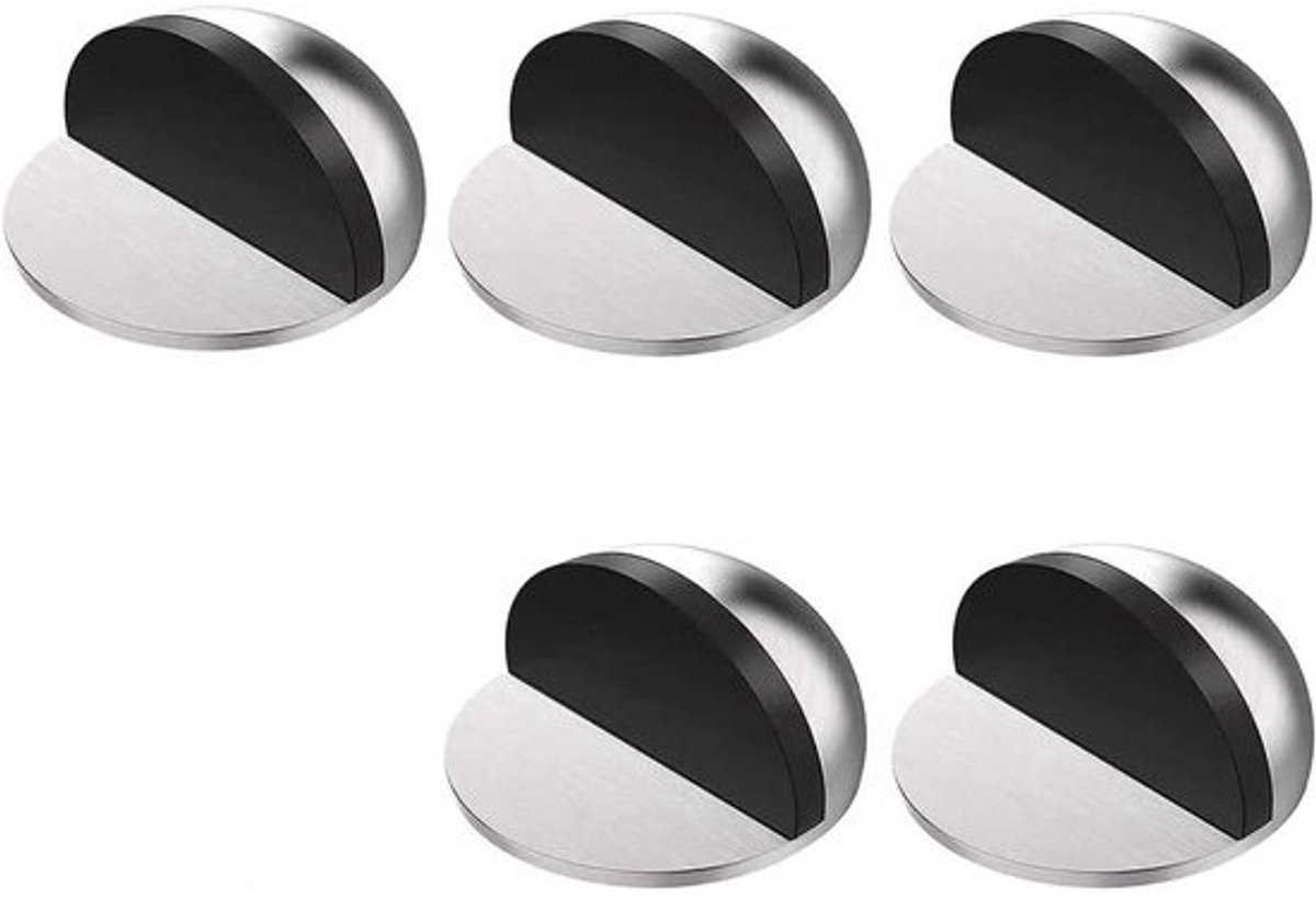 Deurstopperset - 5 stuks roestvrijstalen vloerdeurstoppers - antistootdeurhouder - zelfklevend - rubberen buffer