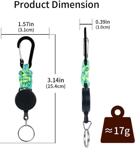 Retractable Badge Reel Lanyard met Carabiner en Sleutelhanger - 2 Stuks, Ideaal voor ID Kaarten en Draagbare Gebruik (Camo Groen Zwart) — afbeelding 5
