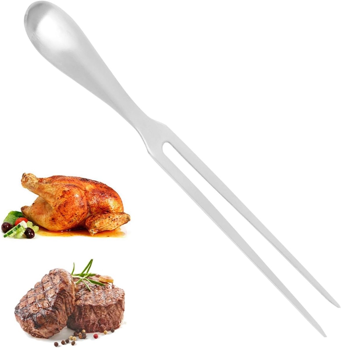 Vlees- en trancheervork van roestvrij staal, vleesvork, roestvrij staal, grillvork van roestvrij staal, 27 cm lemmetlengte, grillvorken, harde roestvrij vleesvork, grote braadvork, serveer