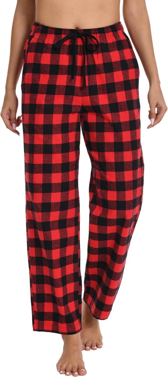 Dames flanellen pyjamabroek geruit katoen zacht geborsteld PJ Bottoms Warm Lounge Slaap Winter Nachtkleding met Zakken D06B