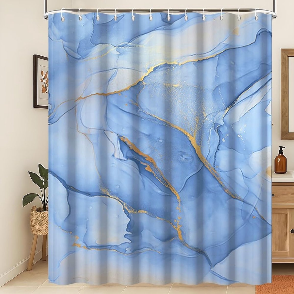 180x240cm Marmeren Douchegordijn Wit Grijs Blauw Gouden Stippen Waterdichte Polyester Badkamergordijn Luxe Modern Esthetisch Artistiek Wasbaar Schimmelwerend Badkamer Decoratief Stof