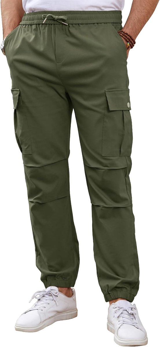 Vrijetijdsbroek voor heren, cargobroek, elastisch, lange broek met zakken voor werk, sport