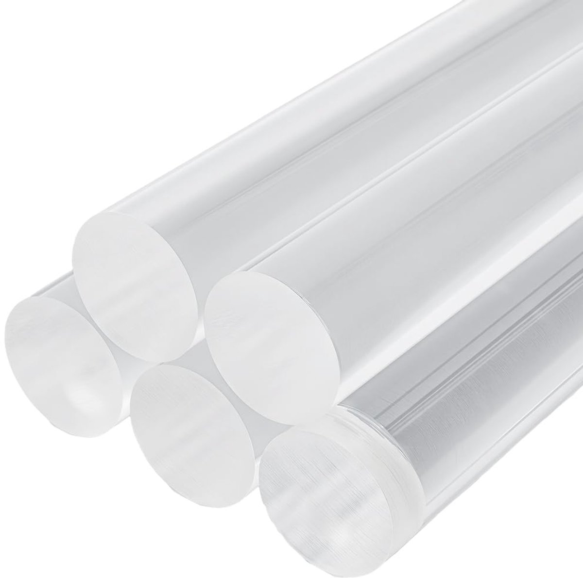 5 stuks acryl pluggen staven 255-256 mm lang, 24,5-25 mm diameter, acrylstaven, rond, transparante plugstang
