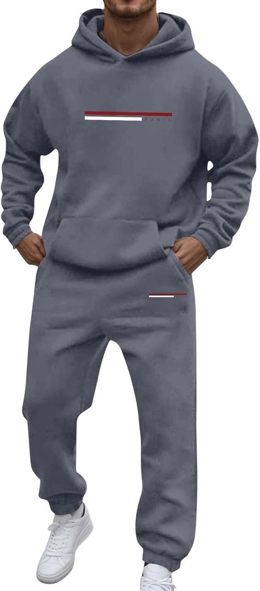 2-delige set voor heren, katoen, joggingpak, bovendeel en broek, ronde hals, zacht, comfort, dagelijks gebruik, hardlopen, slim fit, A9