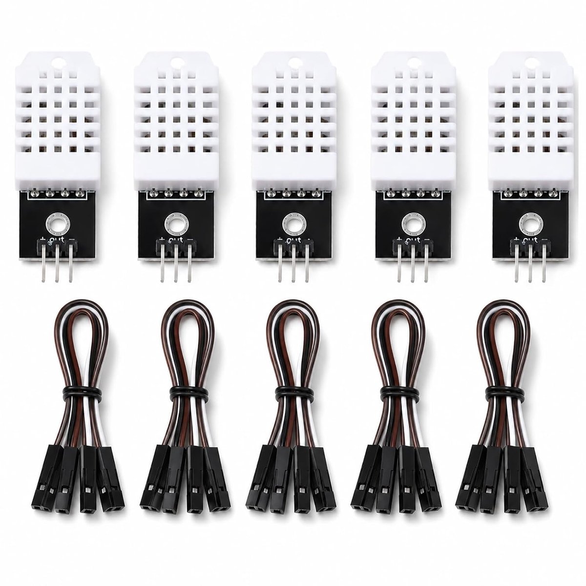 5 stuks temperatuursensor vochtigheid DHT22, module DHT22 AM2302 digitale sensor 3,3 V-5,5 V met PCB kabel bevestigingsgaten 2,6 mm compatibel met Arduino Raspberry Pi ESP32, broeikas, weerstation