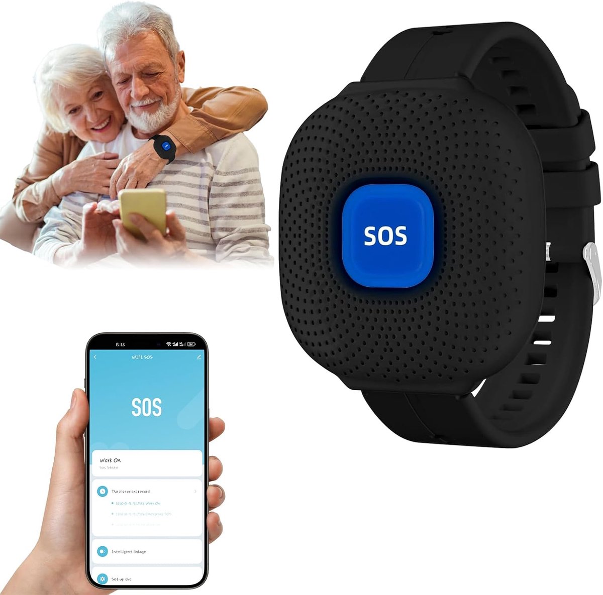 Ouderen Alarm Oproepknop Oplaadbare SOS Paniek Oproep Knop Tuya WiFi Smart Alarm Horloge Gekoppeld aan Telefoon Persoonlijke Alarmen Horloge voor Ouderen, Patiënten, Kinderen, Zwanger