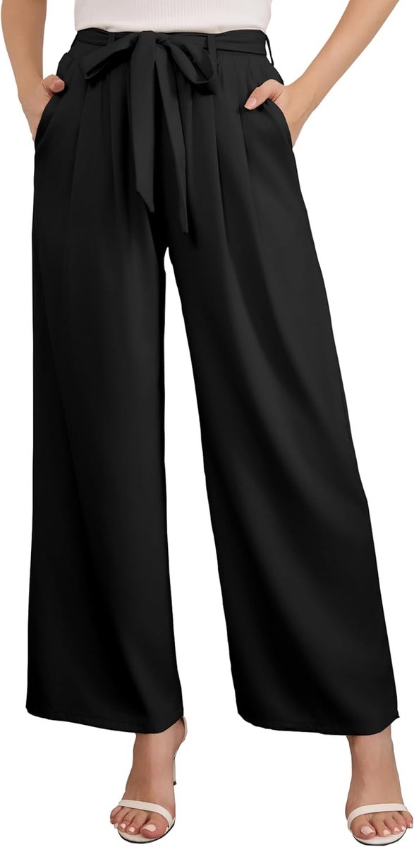 Damesbroek met wijde pijpen zomer rechte broek elegante en losse zakelijke elastische taille met zakken