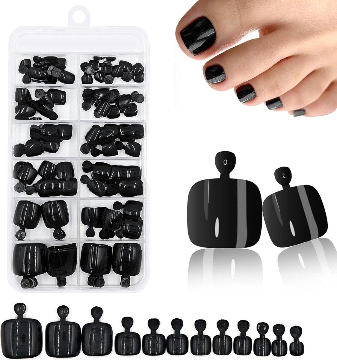 120 Stuks Vierkante Franse Nep-Teennagels, Nep Teennageltips, Franse Pers Teennagel Kunstmatige Natuurlijke Acryl Nep Teennagel Tip, Dames Volledige Dekking Teennagelpunt, 12 Maten