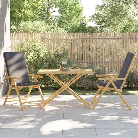 Tuintafel van bamboe, 110 x 55 x 75 cm, met lattendesign voor goede ventilatie en waterafvoer, opvouwbare tafel voor terras, tuin, binnenplaats, duurzaam en robuust — afbeelding 4