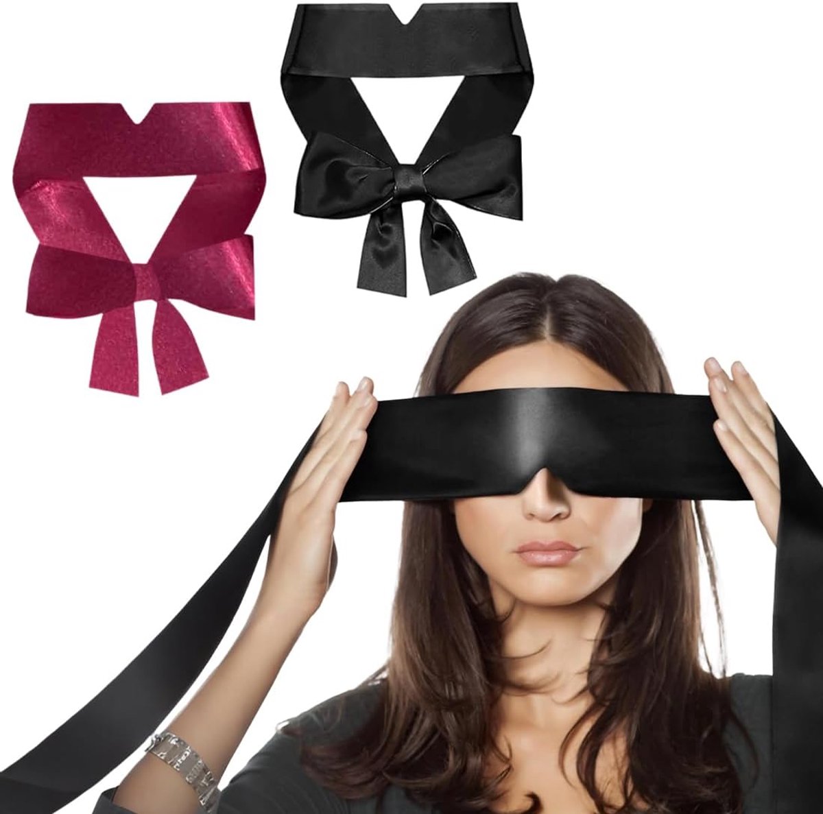 2 stuks slaapmasker, oogmasker voor dames, oogmasker met armband, Valentijnsdagcadeau, nachtslaap tijdens reizen, meditatie (zwart, rood)