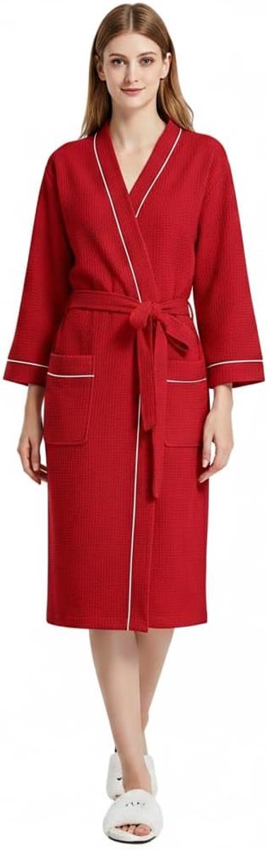 Badjas, katoen, dames en heren, wafelpiqué, ochtendjas, licht, behaaglijk, kimono, huisjas, lang, voor spa, huis en hotel