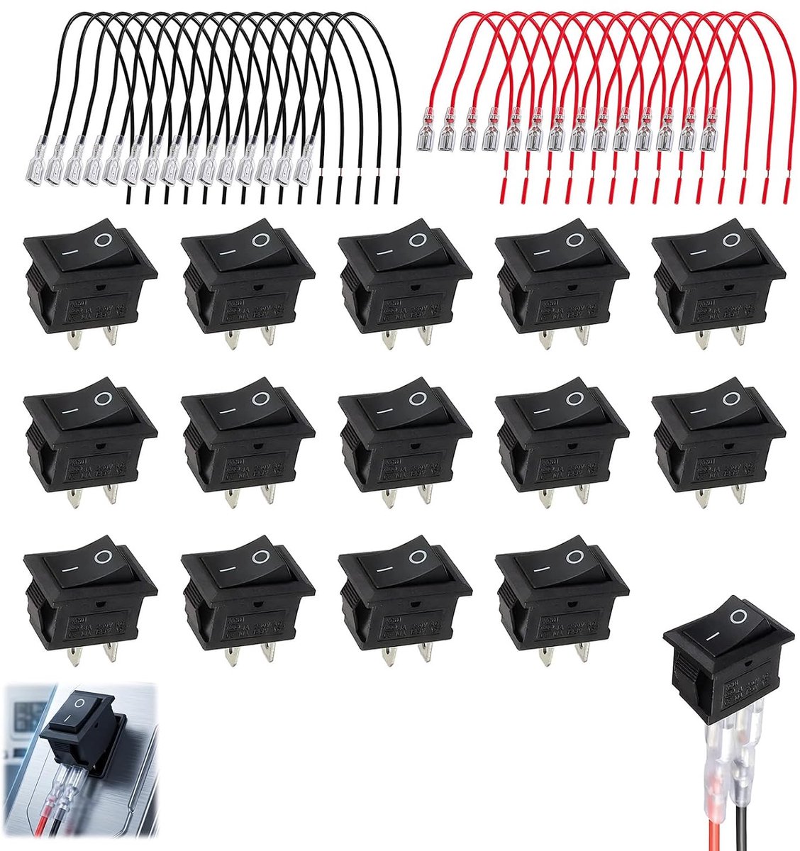 15 stuks mini-tuimelschakelaar KCD1-101 schakelaar, mini-schakelaar, SPST zwart aan uit, elektrische klikschakelaar - ShopVlot