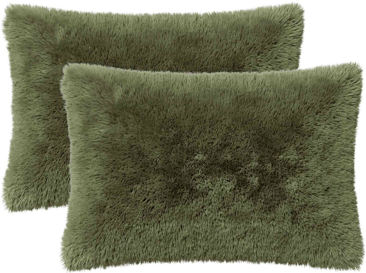 vidaXL Dekenkussen - 2 - st - HEERLEN - Groen - 40 - x - 60 - cm - PV - Fleece