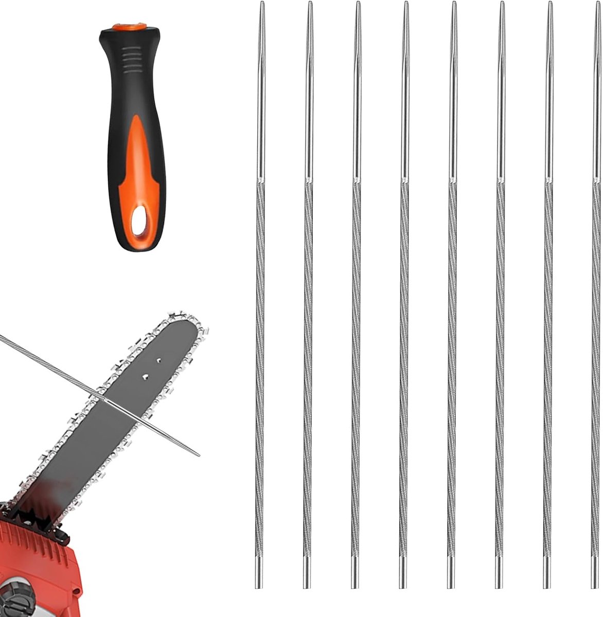 SnelShoppen - 8-delige Kettingzaag Vijlenset - 4 mm Ronde Vijlen met Kunststof Handvat - Professionele Kettingslijper voor 3/8 inch Zaagkettingen - Id