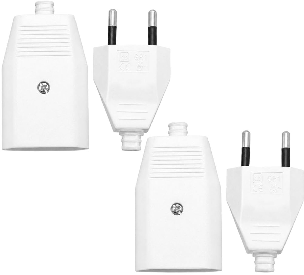 Euro-platte stekker, 4 stuks, 2-polig, 250 V, 2,5 A, eurostekker, plat, wit, compacte stekker met eurokoppeling voor - ShopVlot
