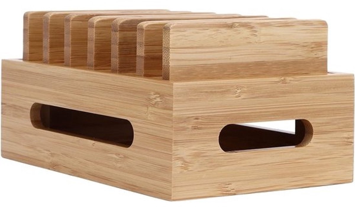 Houten organizer voor mobiele telefoon en tablet - bamboe en hout - voor accessoires - thuis en kantoor — cadeau in Wonen & Interieur - foto 3