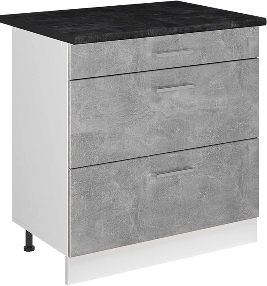 Vicco Keukenonderkast R-Line, Beton/Wit, 80 cm met 3 laden antraciet werkblad