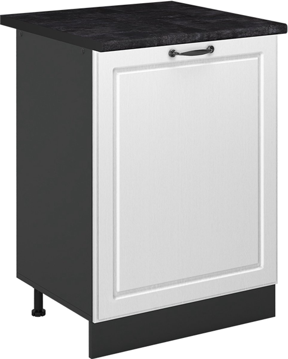 Vicco Keukenonderkast R-Line, Wit landelijk/Antraciet, 60 cm met 1 deur antraciet werkblad