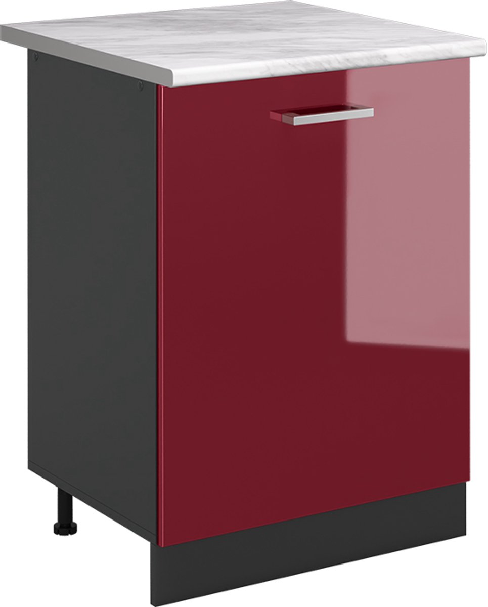 Vicco Keukenonderkast R-Line, Rode hoogglans/Antraciet, 60 cm met 1 deur marmer werkblad