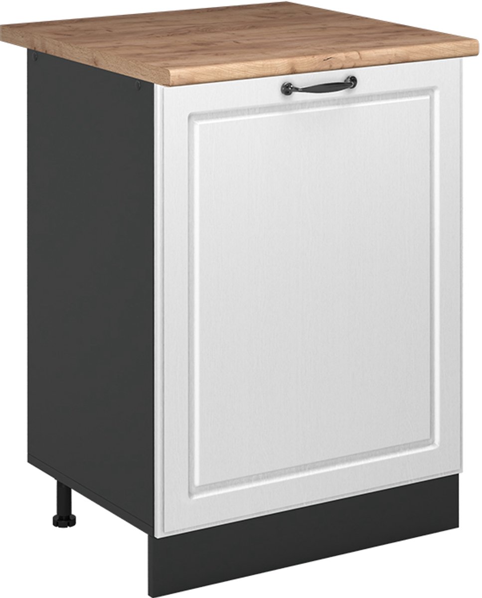 Vicco Keukenonderkast R-Line, Wit landelijk/Antraciet, 60 cm met 1 deur goudkleurig eiken werkblad