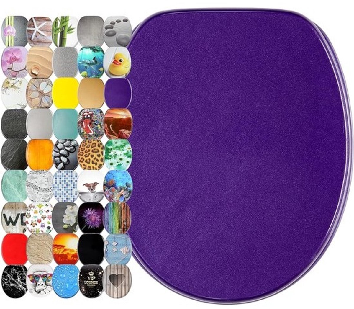 Kwaliteitstoiletbril van hout in glitterpaars - Stabiele en comfortabele WC-bril