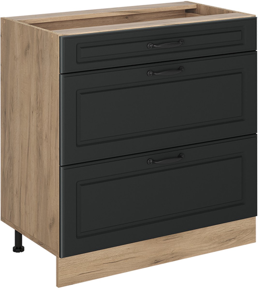Vicco Keukenonderkast R-Line, Antraciet landelijk/Goudkleurig Eiken, 80 cm met 3 laden zonder werkblad