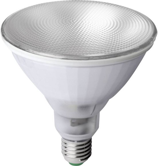 Megaman LED plantenlamp met een witte voet en een glazen kap met een textuur.