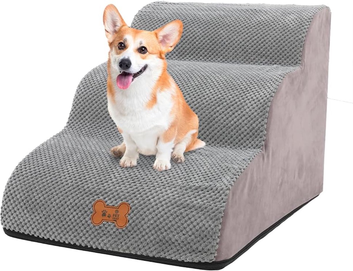 SnelShoppen - Dog Stairs voor Kleine Honden, 3 Treden, 40 cm Hoog, Verwijderbare Wasbare Soft Falling Foam Hondenladder, Antislip Cat Stairs voor Bed