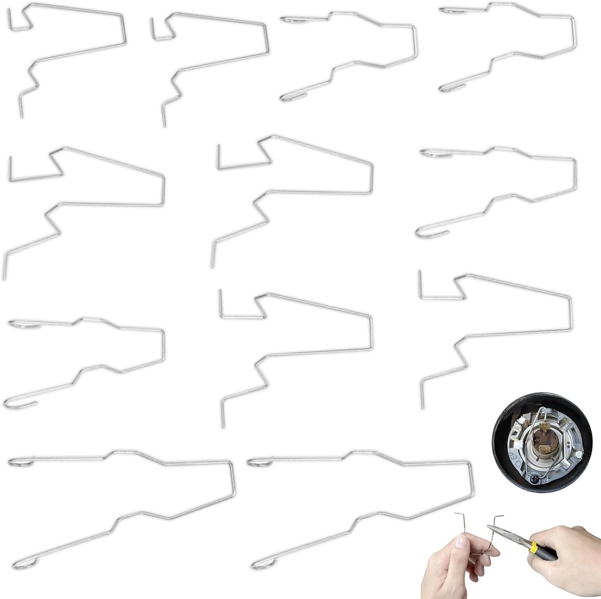 SnelShoppen - Pack van 12 Universele Koplampveerclips, Fixeer Klemmen, Koplamp Houder Clips, Lampenhouder Clips van Staal, Geschikt voor H1, H3, H4 en