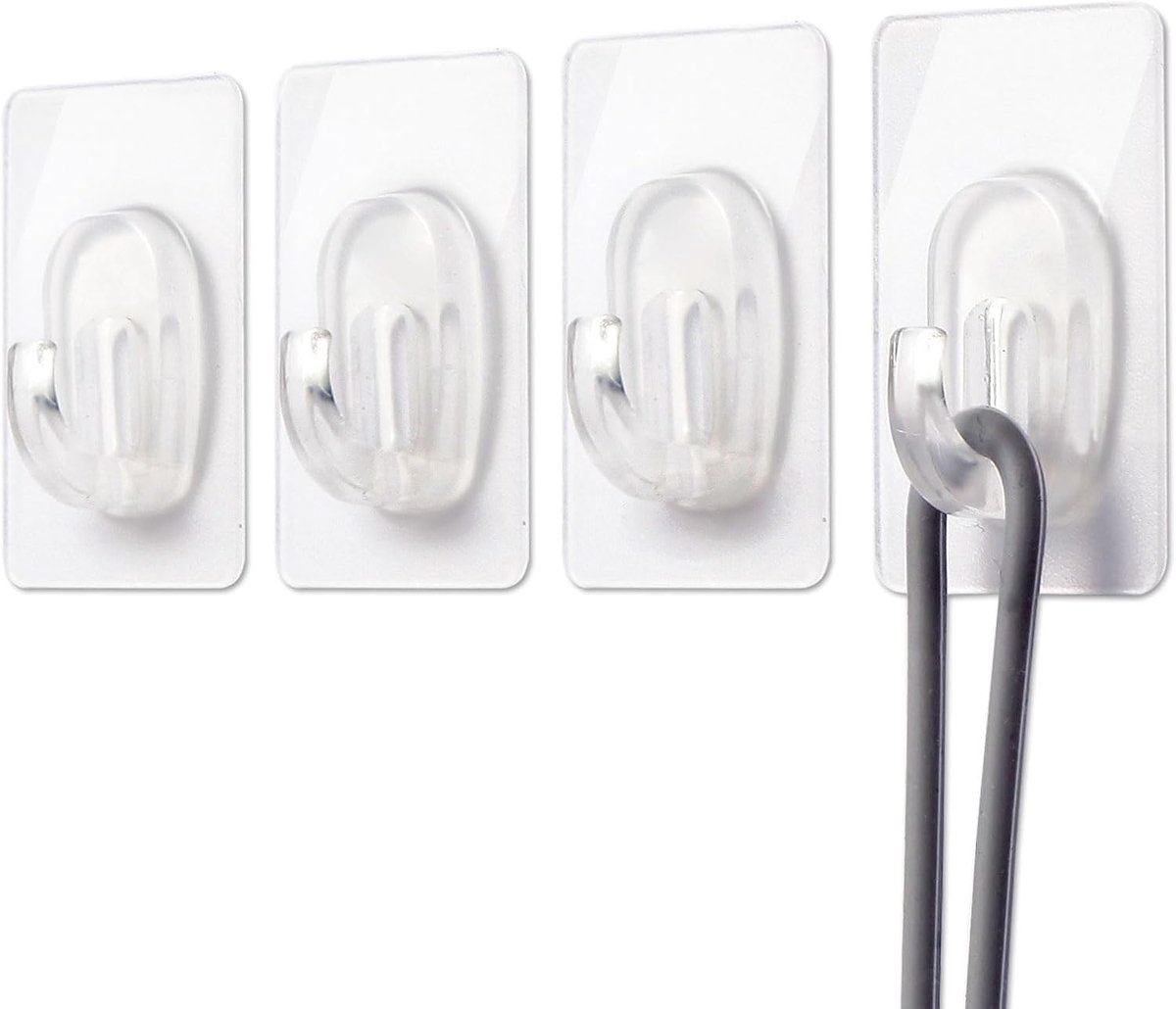 Adhesive Hooks, Self Adhesive & No Drilling, Transparent Mini Wall Hooks, Reusable Traceless for String Lights, Cable - ShopVlot