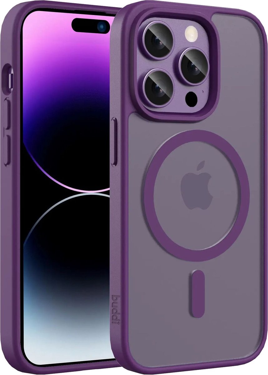 Buddi Frost Hoesje Geschikt voor Apple iPhone 14 Pro Max - Mat Paars - MagSafe Back Cover - Matchende kleur - Shockproof - Slank