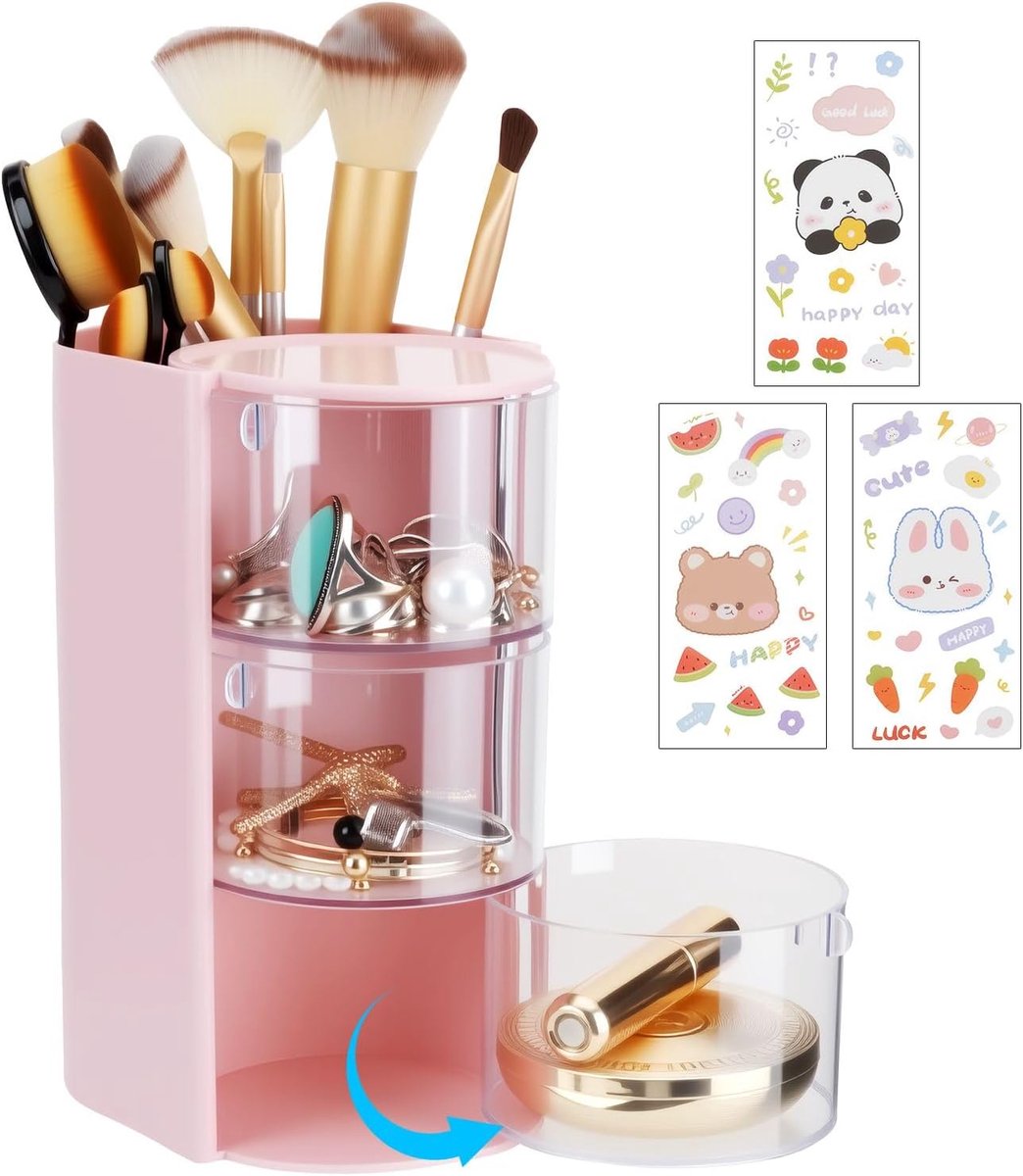 Kaptafelorganizer met 3 verdiepingen, 180° draaibaar, cosmetica, make-up, organizer, haaraccessoires, opslag - ShopVlot