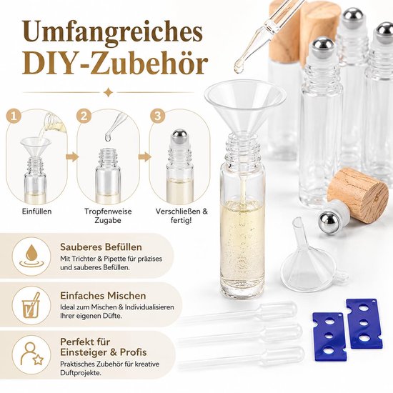 Dailygoods- Roll-on Flessen 24 Stuks - Lege Glazen Flessen 10 ml - Transparante Flessen voor Etherische Oliën - Spa/Massage/Aromatherapie - Met Rollende Kogel - Olieflessen van Dailygoods — afbeelding 4