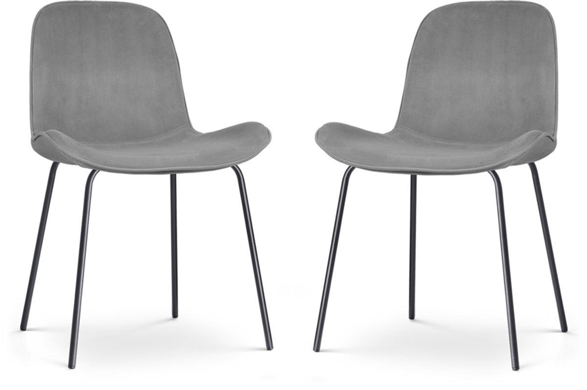 Nolon Nora-Fé Eetkamerstoelen Set van 2 Velvet Grijs - Fluweel - Stof - Zwarte Poten