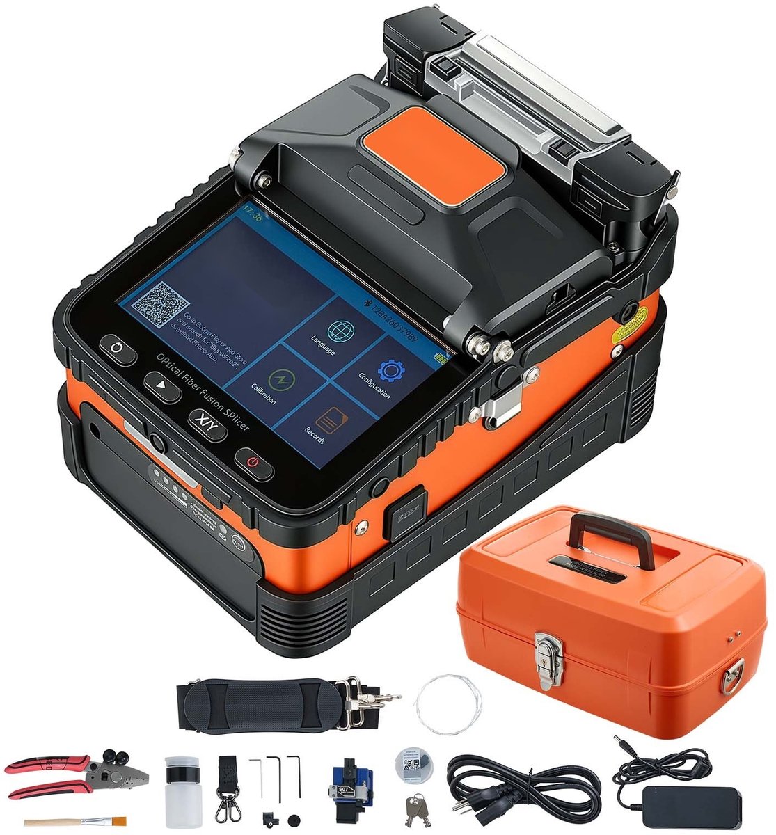 Glasvezellasser - Fusielasmachine - 6 Motoren - 0,3 µm Kernuitlijning - VFL en OPM - Voor SM/MM/DS/NZDS - 8 sec. Lassen, 18 sec. Verwarmen - 12,7 cm Touchscreen