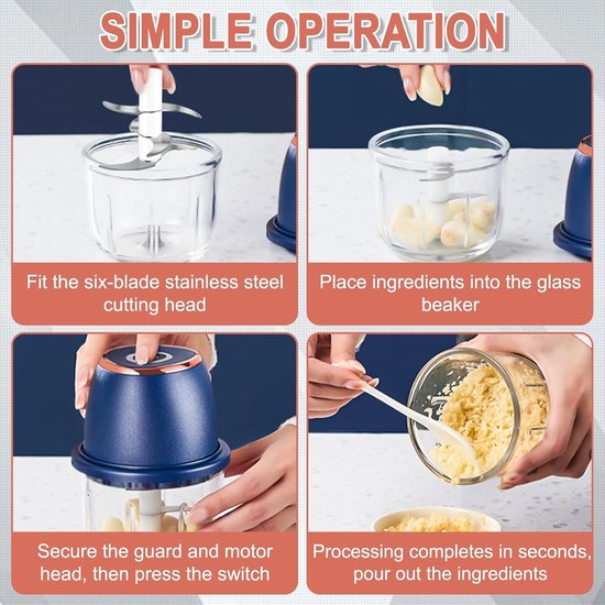 Draagbare Elektrische Mini Hakker 350 ml voor Uien, Fruit, Noten, Vlees en Knoflook met USB Aansluiting en Compact Ontwerp — afbeelding 4