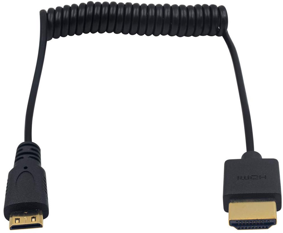 Mini HDMI naar HDMI opgerolde kabel, ultradunne extreme slanke HDMI mannelijke naar mini-HDMI mannelijke opgerolde kabel ondersteuning 4K Ultra HD, 1080p, 3D, voor projector, monitor, camcorder